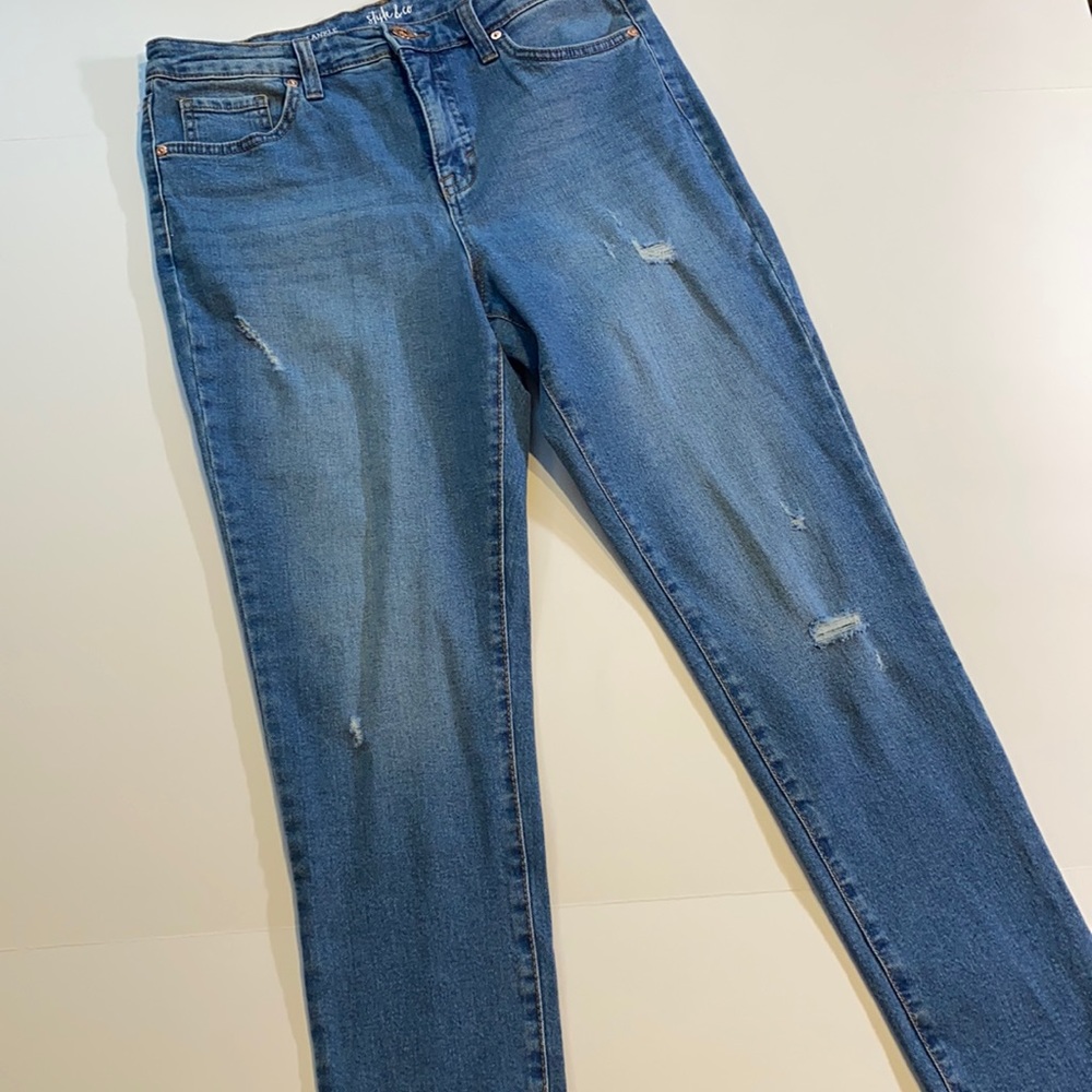 Style & Co SZ 8 High Rise Skinny Ankle Distressed Denim Blue Jeans New D32e